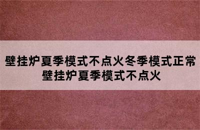 壁挂炉夏季模式不点火冬季模式正常 壁挂炉夏季模式不点火